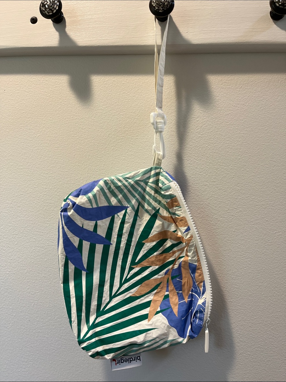 BirdieGirl Tropical Leaf Print Wristlet Pouch - Green, Blue & Tan